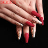Red Color Leopard Print Ballet False Nails - happyshop365247
