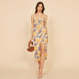 Violet Print Suspender Long Dress Dress Women - happyshop365247