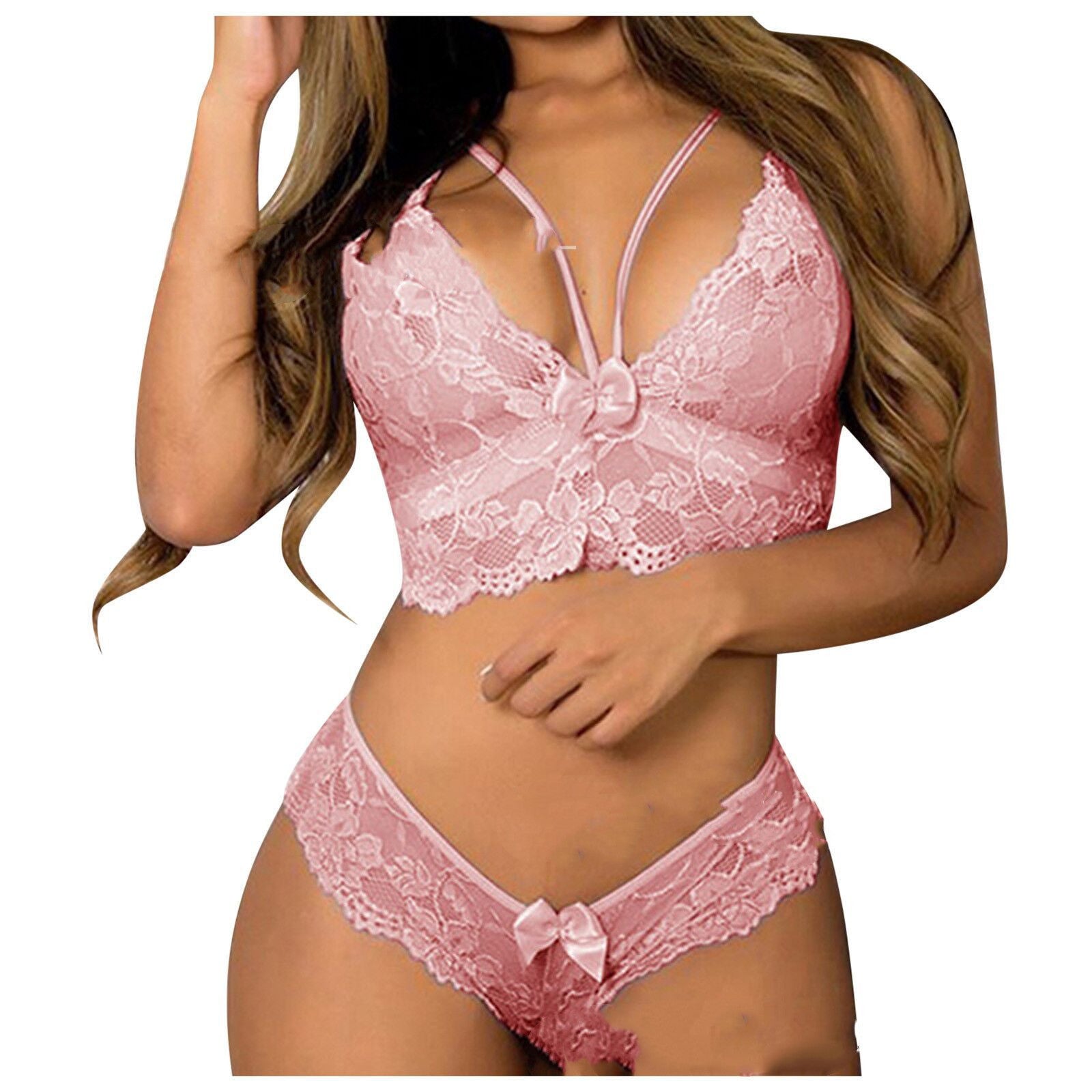 Sexy Women Plus Size Lingerie Corset Lace Floral Bralette Bra Two Piece Underwear Sexy Lingerie - happyshop365247