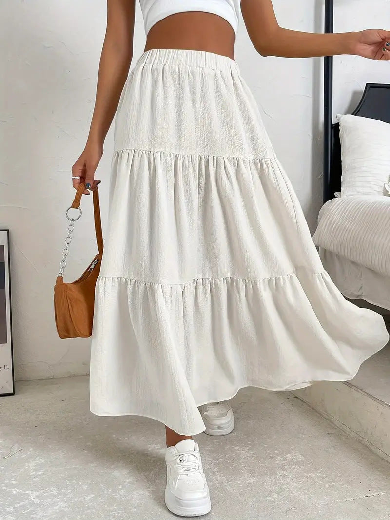 European And American Style Women Summer Bohemian Pleated Layered Long Skirt - happyshop365247