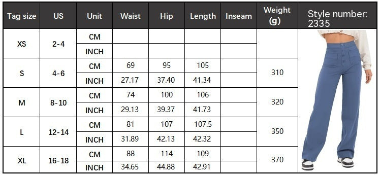 New Fall Women's Clothing High Waist Pocket Wide Leg Button Casual Baggy Straight Trousers Trousers - happyshop365247