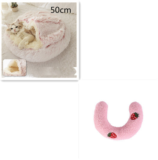 2 In 1 Dog And Cat Bed Pet Winter Bed Round Plush Warm Bed House Soft Long Plush Pets Bed Pet Products - happyshop365247