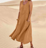 Summer Sleeveless Long Dress With Pockets Fashion Casual Loose Dresses Women's Clothing - happyshop365247