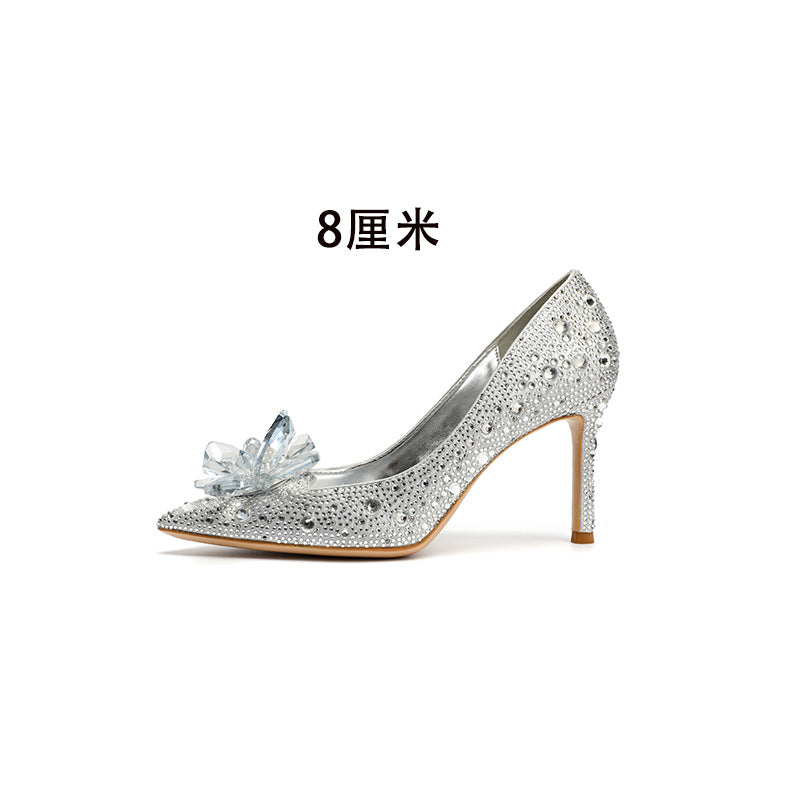 Pointed-toe slender single-toe wedding shoes, wedding shoes for brides at wedding banquets, single-toe style - happyshop365247