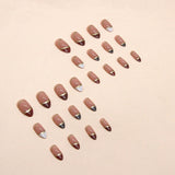 Almond Nail Shiny Gold Foil Color-blocking Leopard Print White Fake Nails - happyshop365247