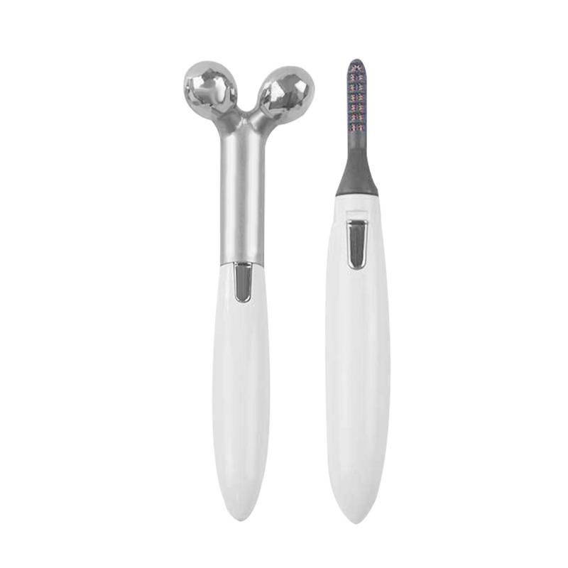 2 In 1 Electric Portable Heated Eyelash Curler 3D Face Slimming Massage Roller Eye Lashes Curling Tool Facial Beauty Tools - happyshop365247