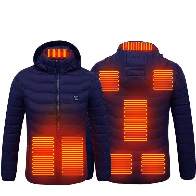 Men Heated Puffer Jacket Electric Heating Coat Insulated Hood Windbreaker 9Heat Zones - happyshop365247