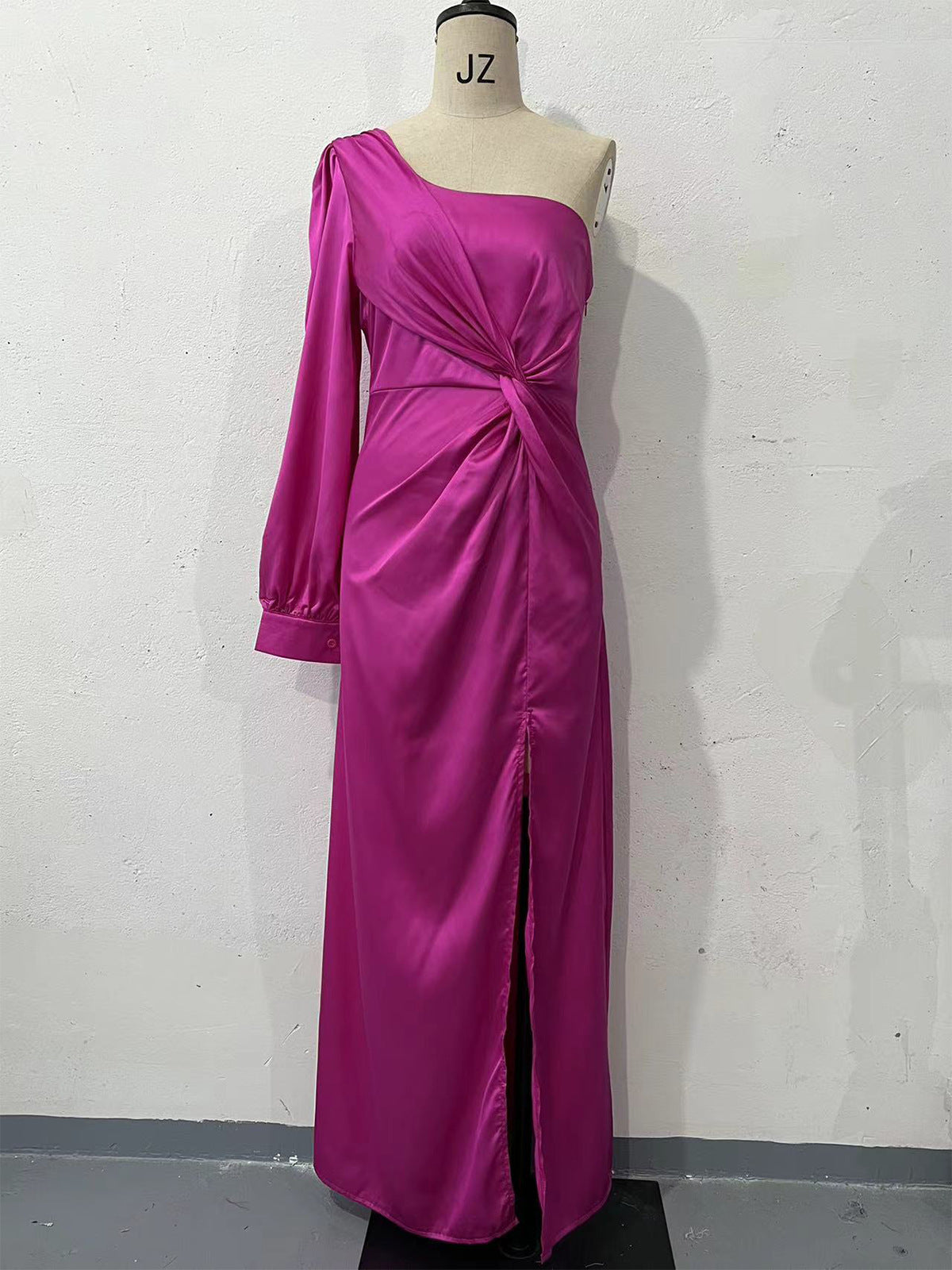 Women's One-shoulder Split Dress Ins Fashion Long-sleeved Slim Long Dresses Party Evening Clothing - happyshop365247