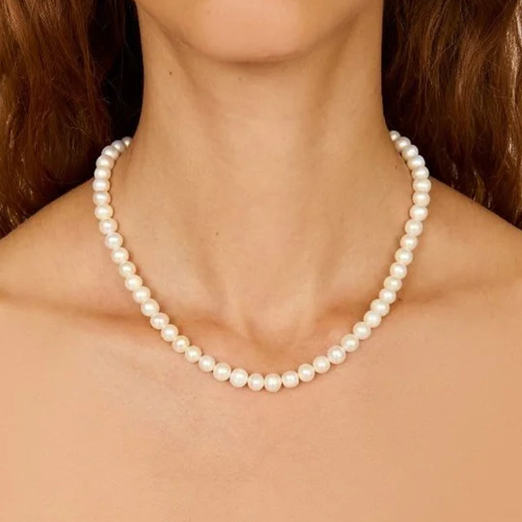 18K Gold Pearl Beaded Design Classic Vintage Necklace - happyshop365247