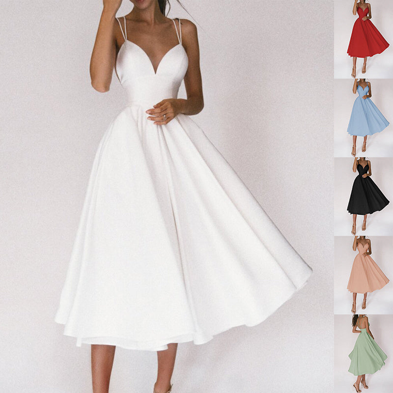 Sexy V-neck Suspender Dress Summer Fashion A-Line Long Dresses For Women - happyshop365247