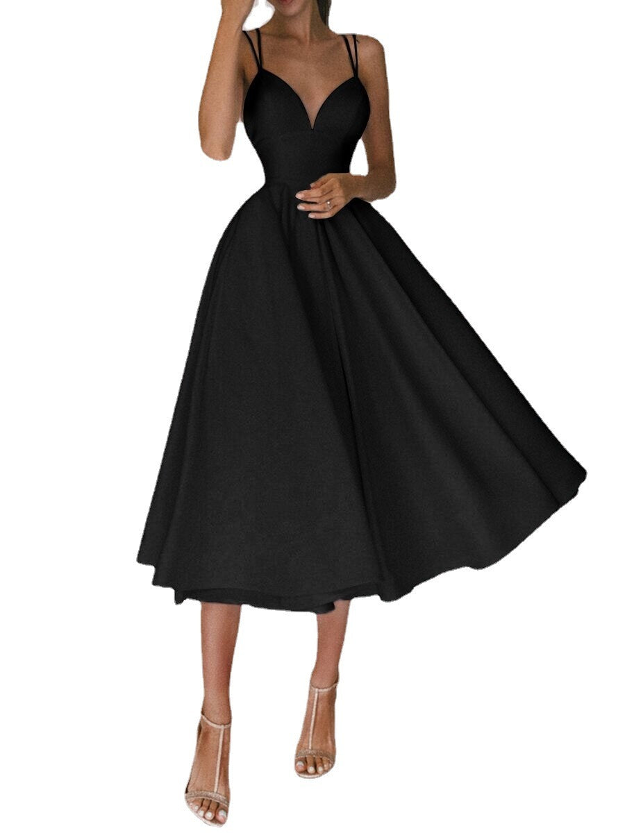Sexy V-neck Suspender Dress Summer Fashion A-Line Long Dresses For Women - happyshop365247