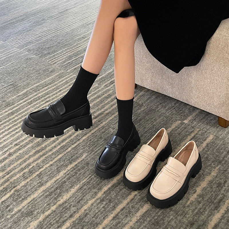 139-5 all leather shoes for women, British style, thick-soled loafers on one foot, fat feet, large-sized women's shoes 41-43 - happyshop365247