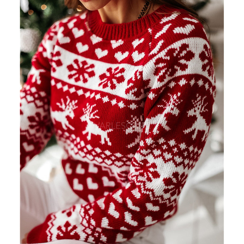 Women Ugly Christmas Sweaters Winter Long Sleeve Knitted Sweater Elk Snowflake Print Knitted Jumpers Knitwear Casual Soft Jacquard Pullover Xmas Look