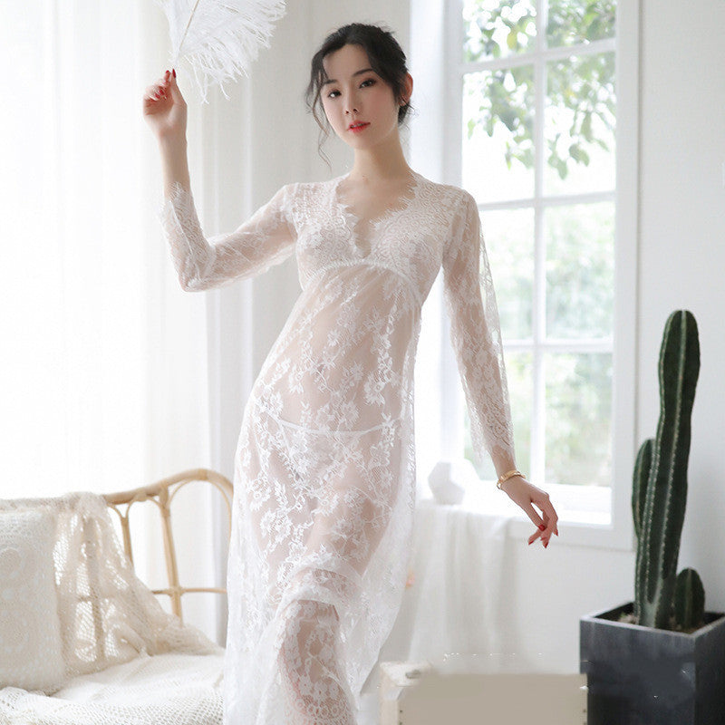 Sexy Lingerie Women's Lace Long Skirt Temptation Pajamas Hair - happyshop365247