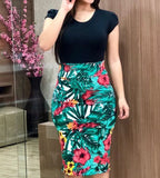 Printed Office Midi Pencil Dress Large Women Dress - happyshop365247