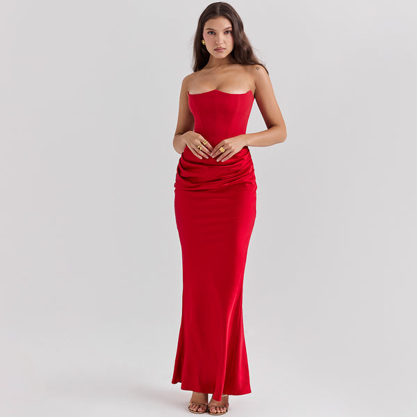 Slim Tube Top Long Dress Sexy Fashion Bandeau Backless Party Evening Dresses For Women Clothing - happyshop365247