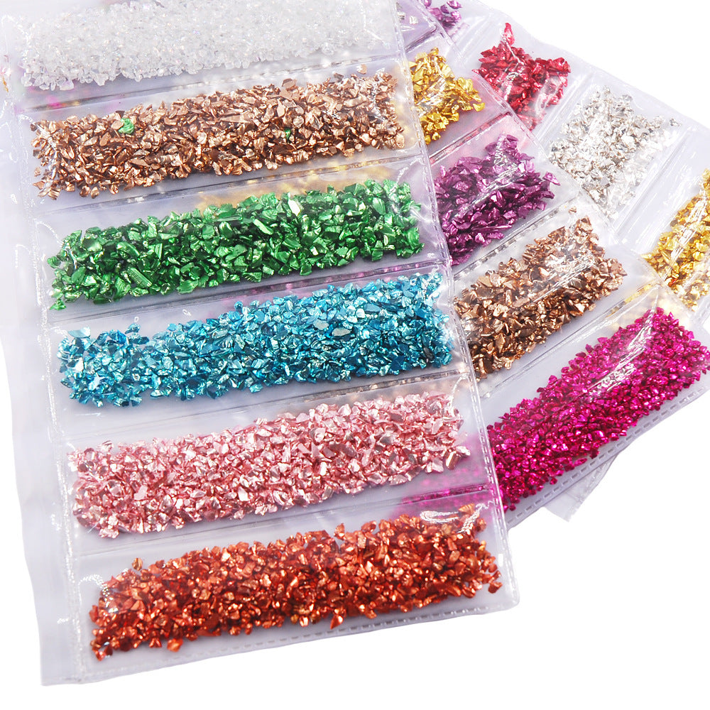 Nail Supplies, Diamond Glass Fragments, Gold And Silver Broken Glass Nails - happyshop365247