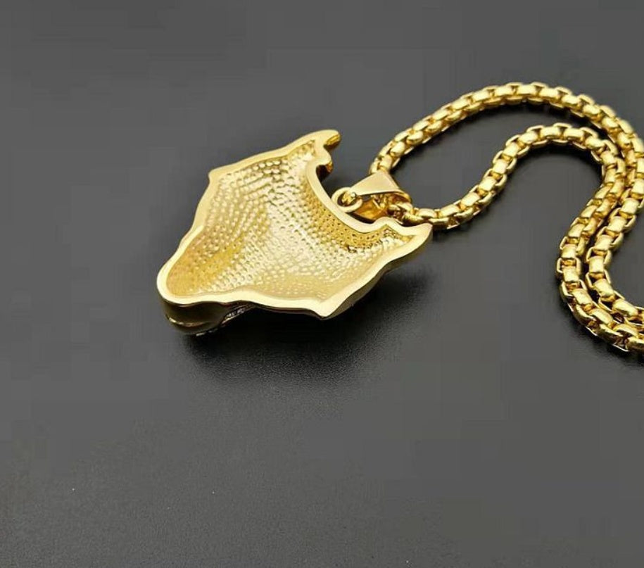 Men Stainless Steel Necklace Gold Color Viking Wolf Head Necklace Pendant With Chain Iced Out Norse Talisman Ethnic Jewelry - happyshop365247