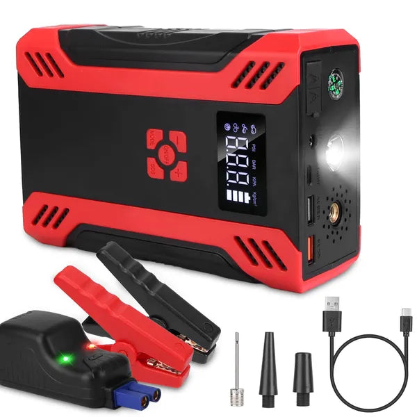 Car Jump Starter With Air Compressor Portable Car Battery Booster With Digital Tire Inflator With 2000mAh Peak Current For 12V Car 6.5L Gas Or 4.0L Diesel Engines