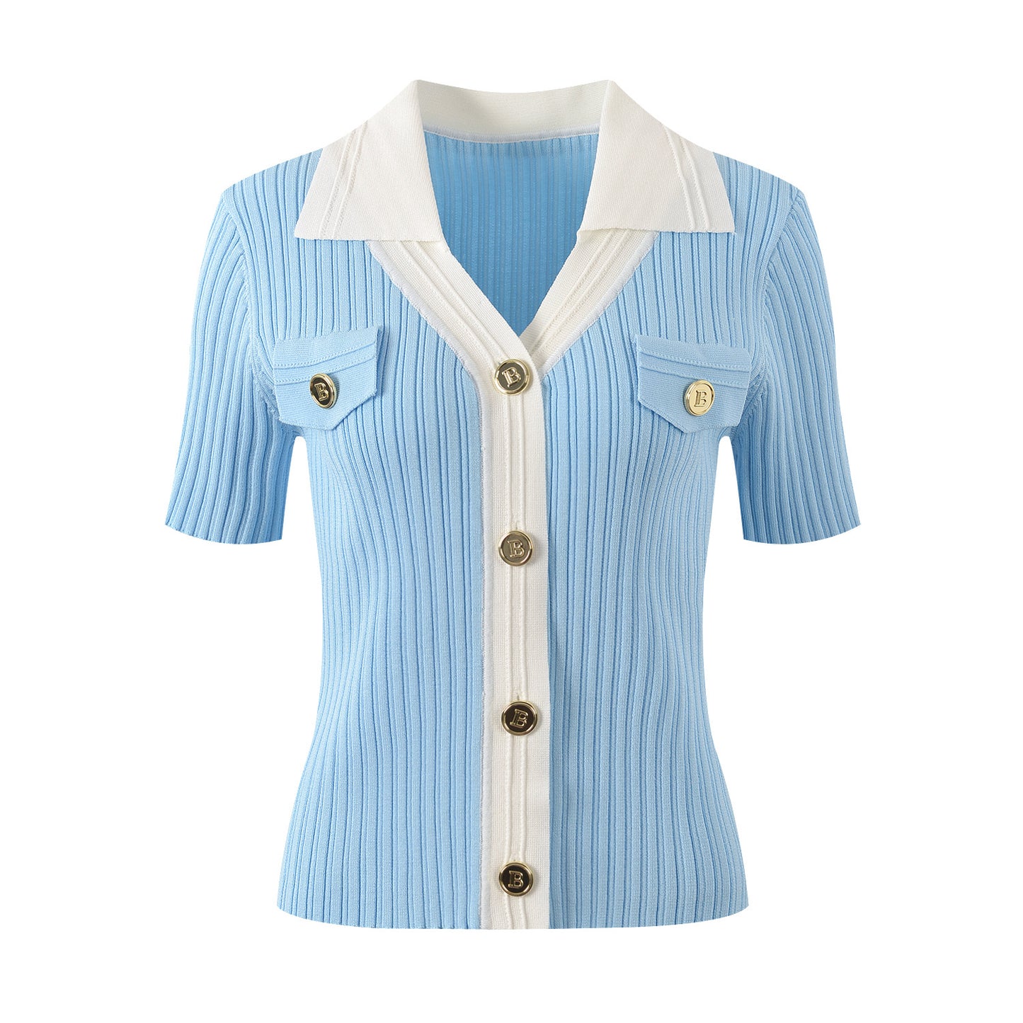 Summer temperament fashion commuting all-match contrast color pollo collar single-breasted thin knitted cardigan top