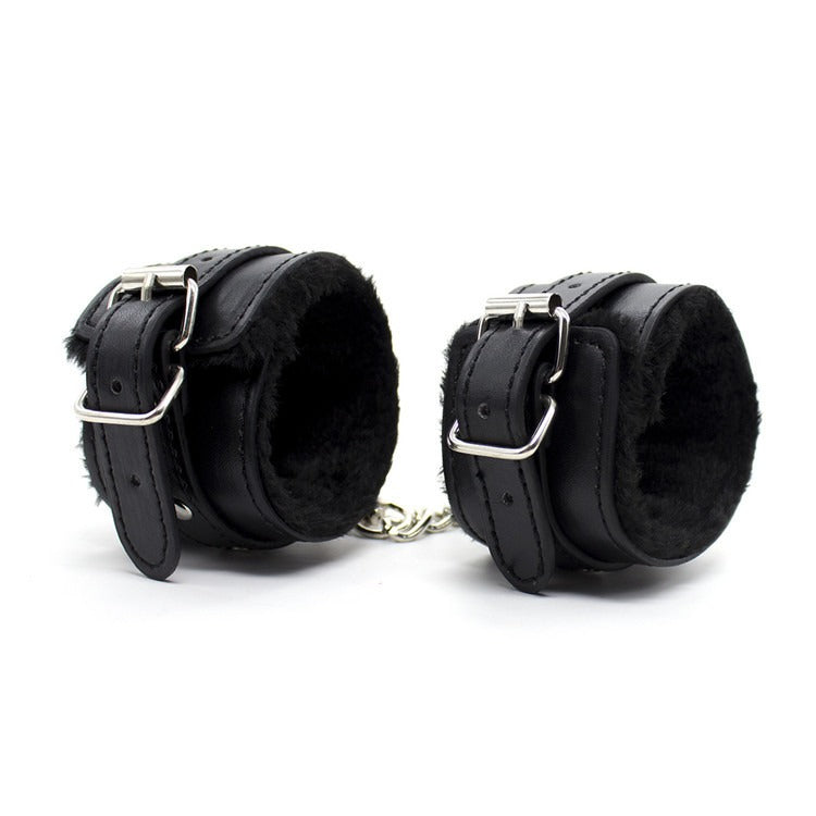 Funny Adult Articles Plush Black Handcuffs Red Pink Leather Adult Articles Tie Hands With Iron Chains - happyshop365247