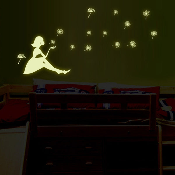 Dandelion Girl luminous Stickers Living Room Bedroom Decoration Wall Stickers Muursticker Kinderkamer