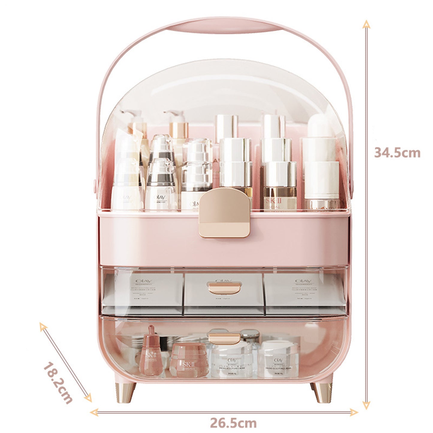 Makeup Organizer With Skincare Holder - Acrylic Cosmetic Storage Box, 4 Colors - Vanity & Bathroom Counter Organizer - Perfect Teen Girl Gift - happyshop365247