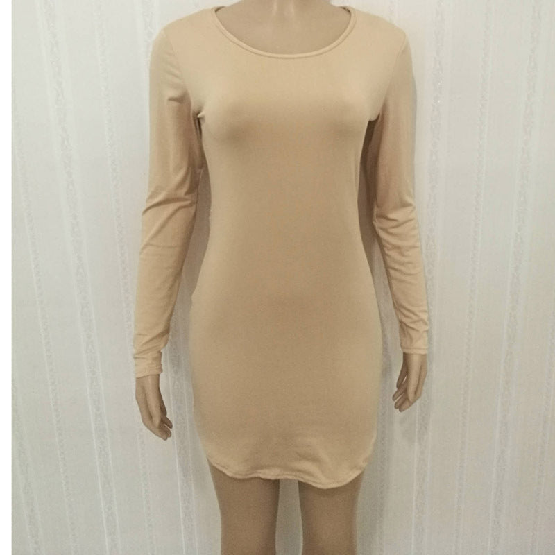 Fall Women's Clothing Solid Color Long Sleeve Dress Plus Size Women's Clothing - happyshop365247