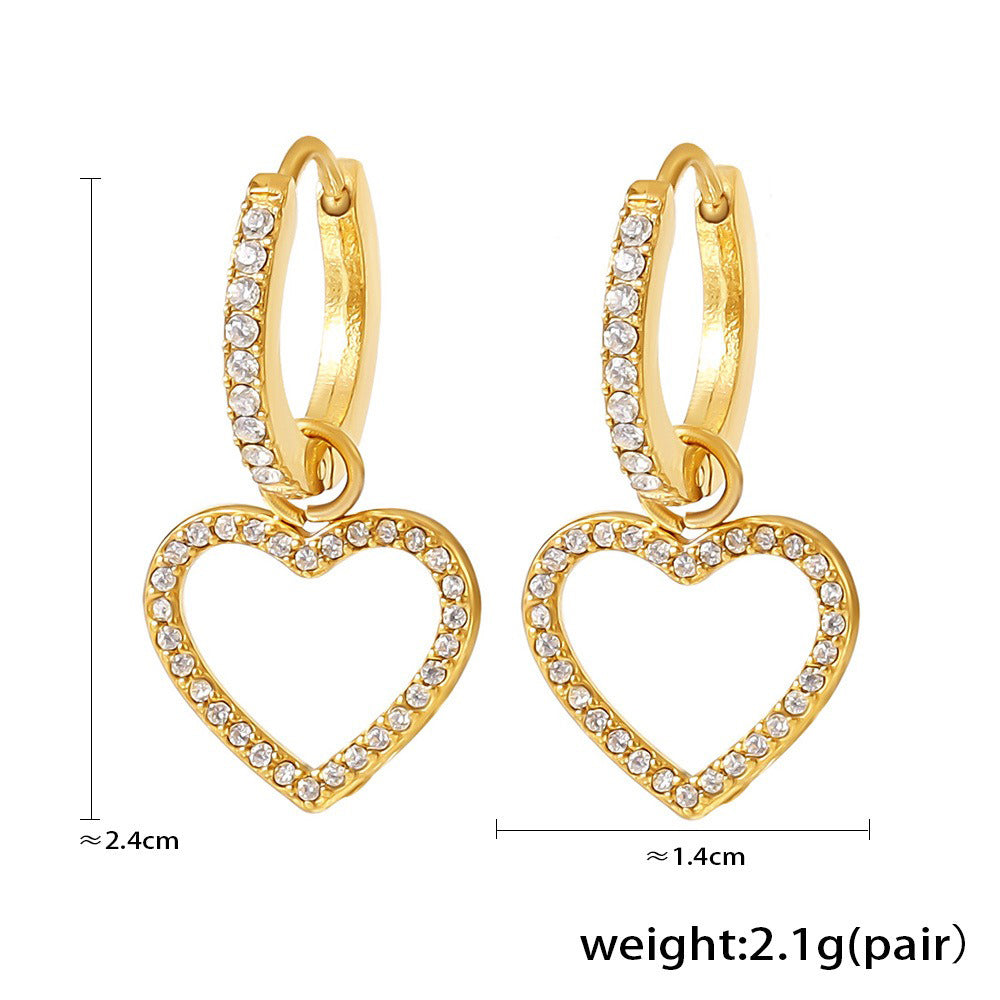 18K gold geometric inlaid gemstones exquisite design dazzling earrings - happyshop365247
