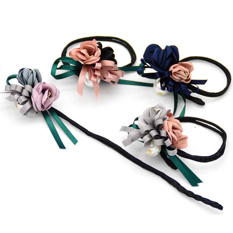 Bun Hair Half Bun Pearl Flower Hair Plate Hair Elastic Korean Styling Headdress Hair Accessories - happyshop365247