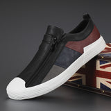 Autumn men's shoes: -style casual shoes, one-foot lazy shoes, zipper leather shoes, color-blocked trendy shoes, flat board shoes for men