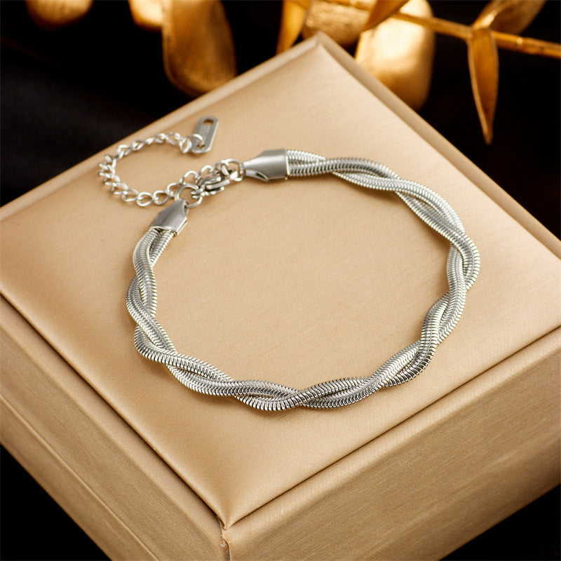 Stainless Steel Gold Plated Punk Fashion Double Layer Bracelet For Women Girl Snake Chain Party Luxury Jewelry - happyshop365247
