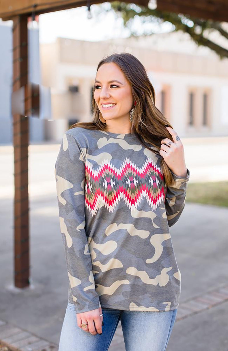 Leopard Print Pullover T-shirt For Women Fall - happyshop365247