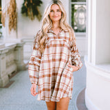 Plaid Dress Fall Women's Clothing Long Sleeve Loose