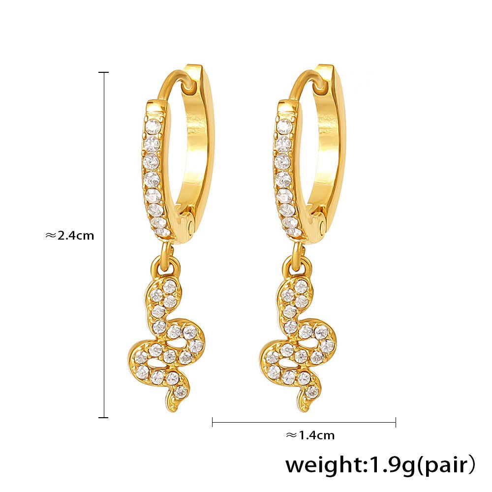 18K gold geometric inlaid gemstones exquisite design dazzling earrings - happyshop365247
