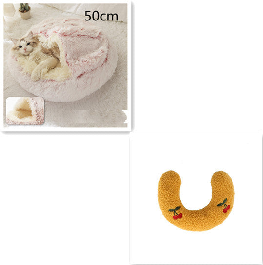 2 In 1 Dog And Cat Bed Pet Winter Bed Round Plush Warm Bed House Soft Long Plush Pets Bed Pet Products - happyshop365247