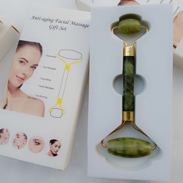 Natural Powder Crystal Jade Roller Beauty Face-lifting Double-head Massager - happyshop365247
