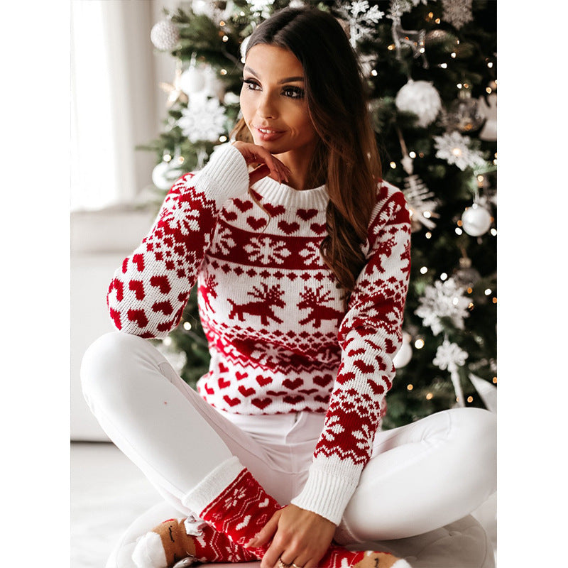 Women Ugly Christmas Sweaters Winter Long Sleeve Knitted Sweater Elk Snowflake Print Knitted Jumpers Knitwear Casual Soft Jacquard Pullover Xmas Look
