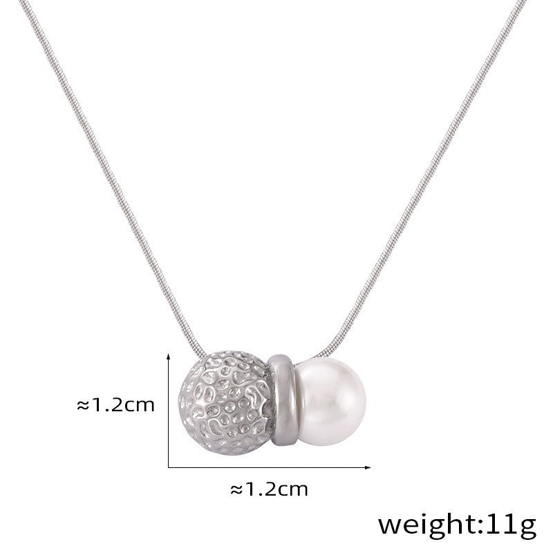 18K gold exquisite noble hammer pattern ball splicing pearl design light luxury style earrings necklace set - happyshop365247