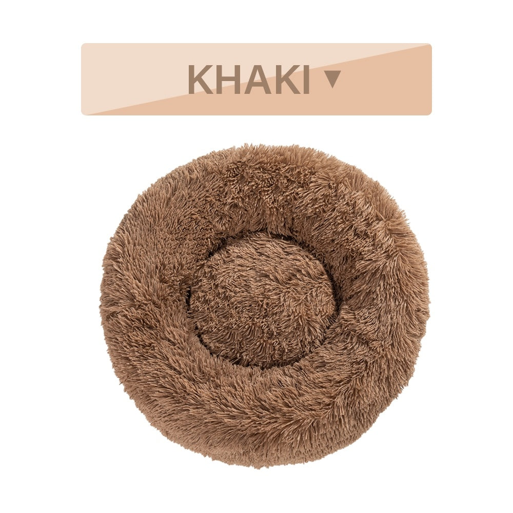 Fluffy Donut Dog Bed Warm Soft Long Plush Pet Cushion Dog House Cat Bed Washable Pet Sofa Mat Calming Samll Large Dog Beds - happyshop365247