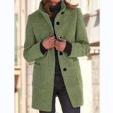 Fashion Stand Collar Woolen Coat With Pockets Fall Winter Casual Button Outwear For Women Clothing - happyshop365247