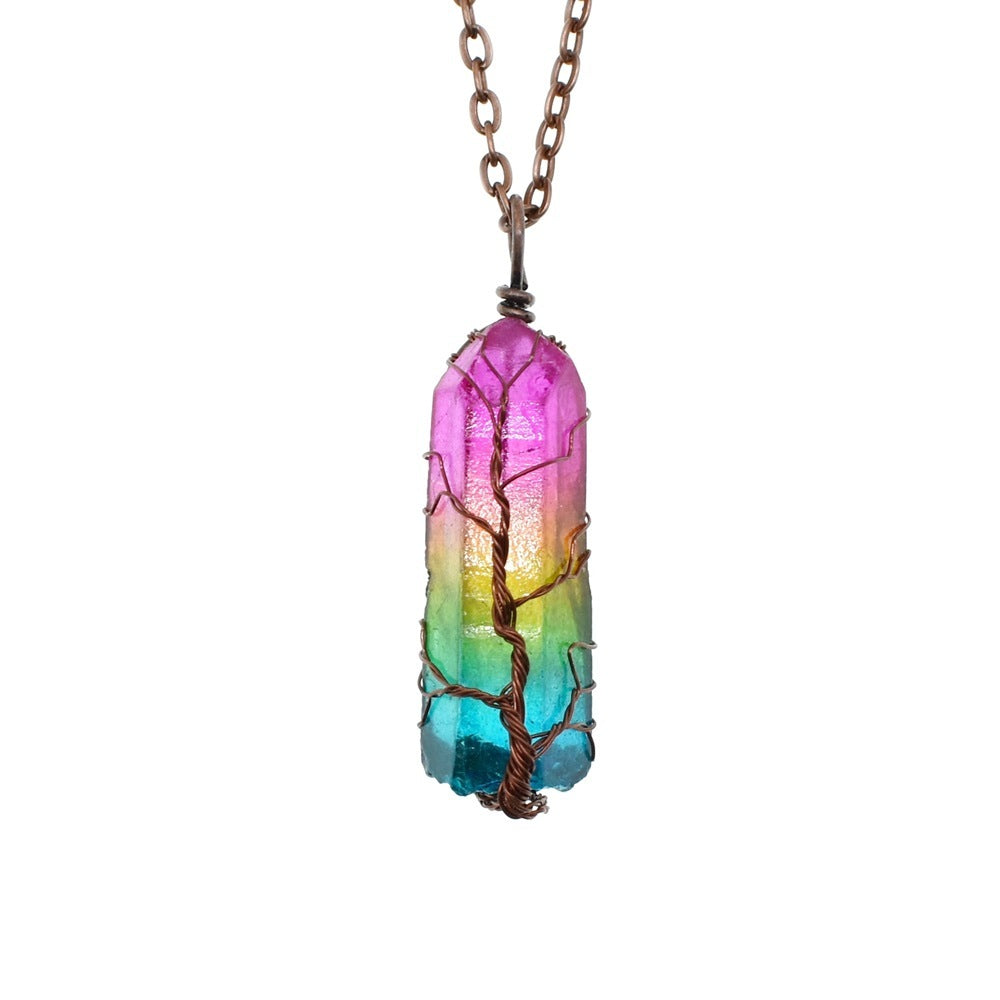 Hot Selling Stone Crystal Pillar Tree Of Life Pendant In Europe And America - happyshop365247