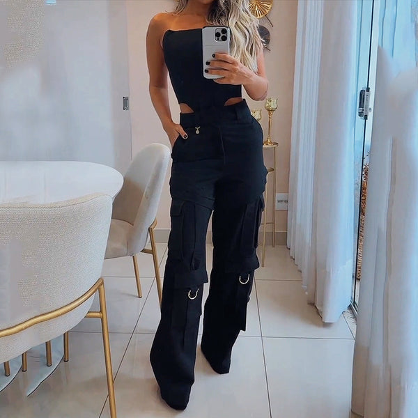 Fall Beauty Clothing Fashion Halter Top Loose Trousers Two-piece Set - happyshop365247