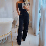 Fall Beauty Clothing Fashion Halter Top Loose Trousers Two-piece Set - happyshop365247