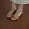 Soft leather version ~ Elegant woven hollowed-out one-line open-toe thick-heeled sandals, fairy vacation style Roman shoes for women