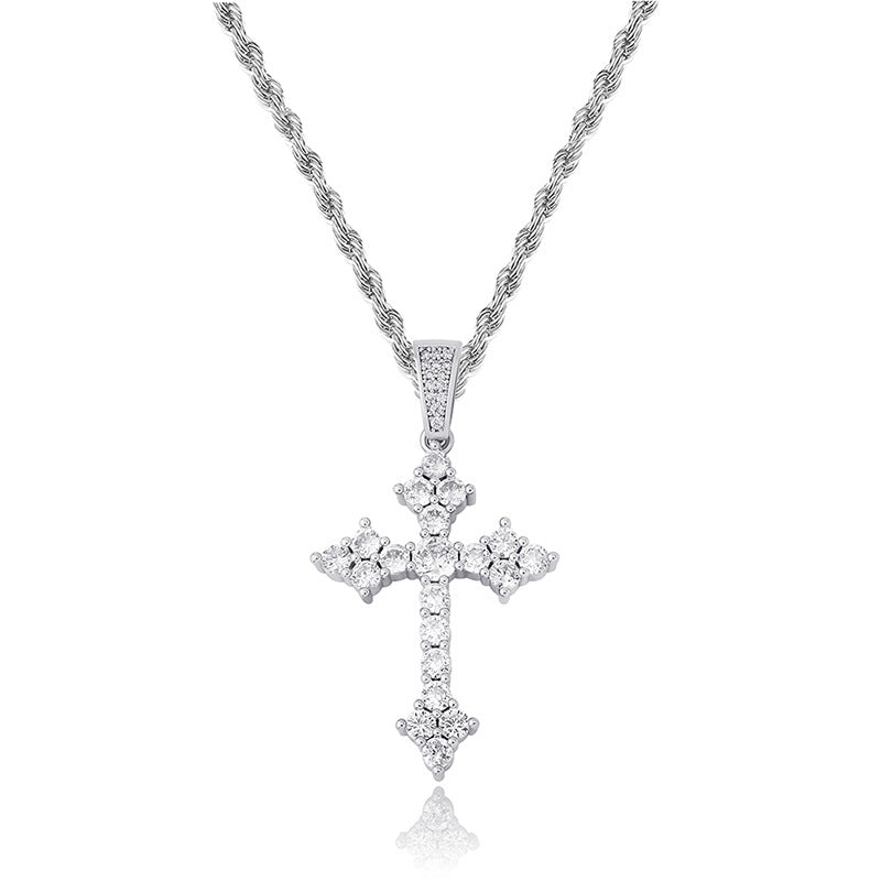 Retro Cross Pendant With Full Zirconia, Simple Religious Necklace For European And American Styles