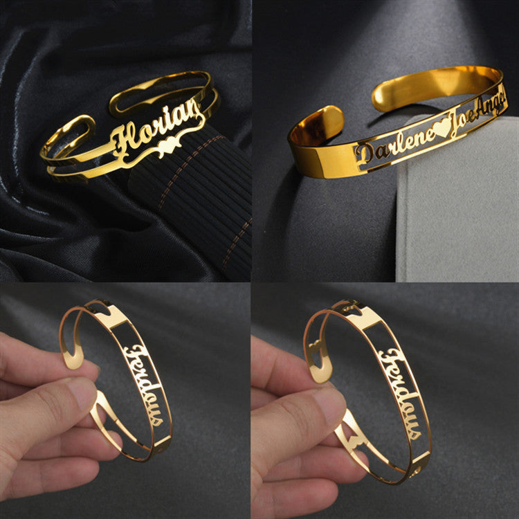 Customized Name Bracelet Personalized Custom Bangles Stainless Steel Jewelry - happyshop365247