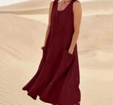 Summer Sleeveless Long Dress With Pockets Fashion Casual Loose Dresses Women's Clothing - happyshop365247