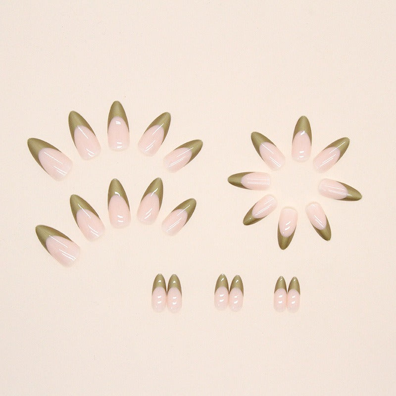 Simple pearlescent gold French almond nail wear nails special nail pieces wholesale finished wind fake nails - happyshop365247