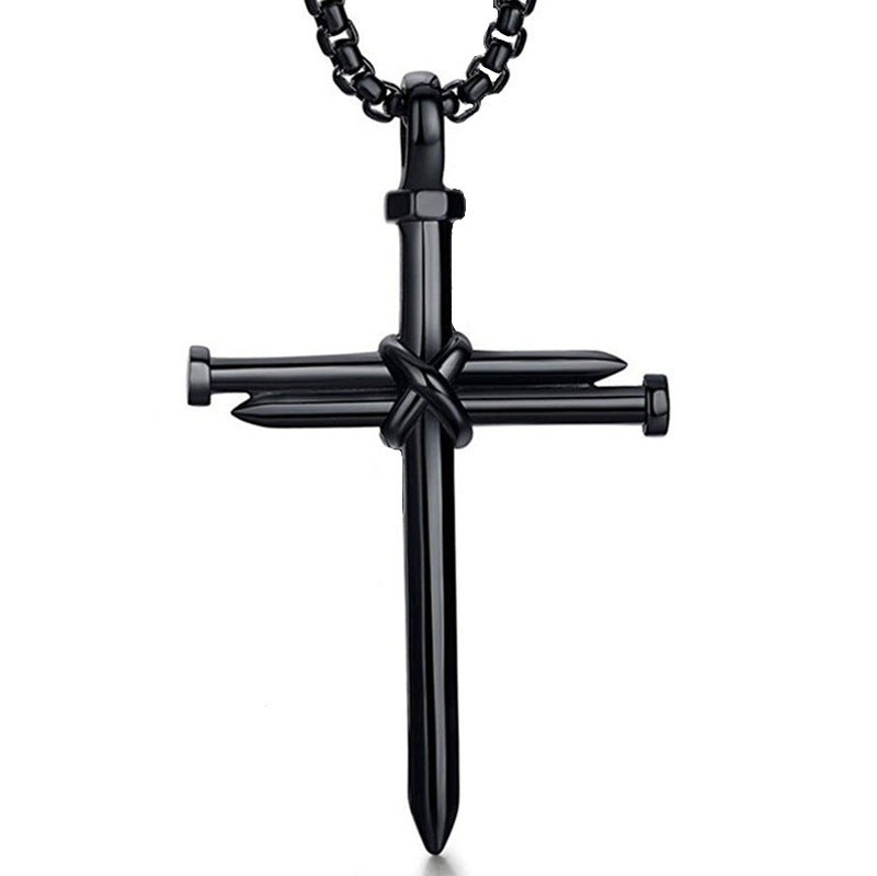 Titanium Cast Steel Nail Cross Pendant Necklace - happyshop365247